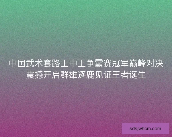 中国武术套路王中王争霸赛冠军巅峰对决震撼开启群雄逐鹿见证王者诞生 中国武术套路王中王争霸赛冠军巅峰对决震撼开启群雄逐鹿见证王者诞生